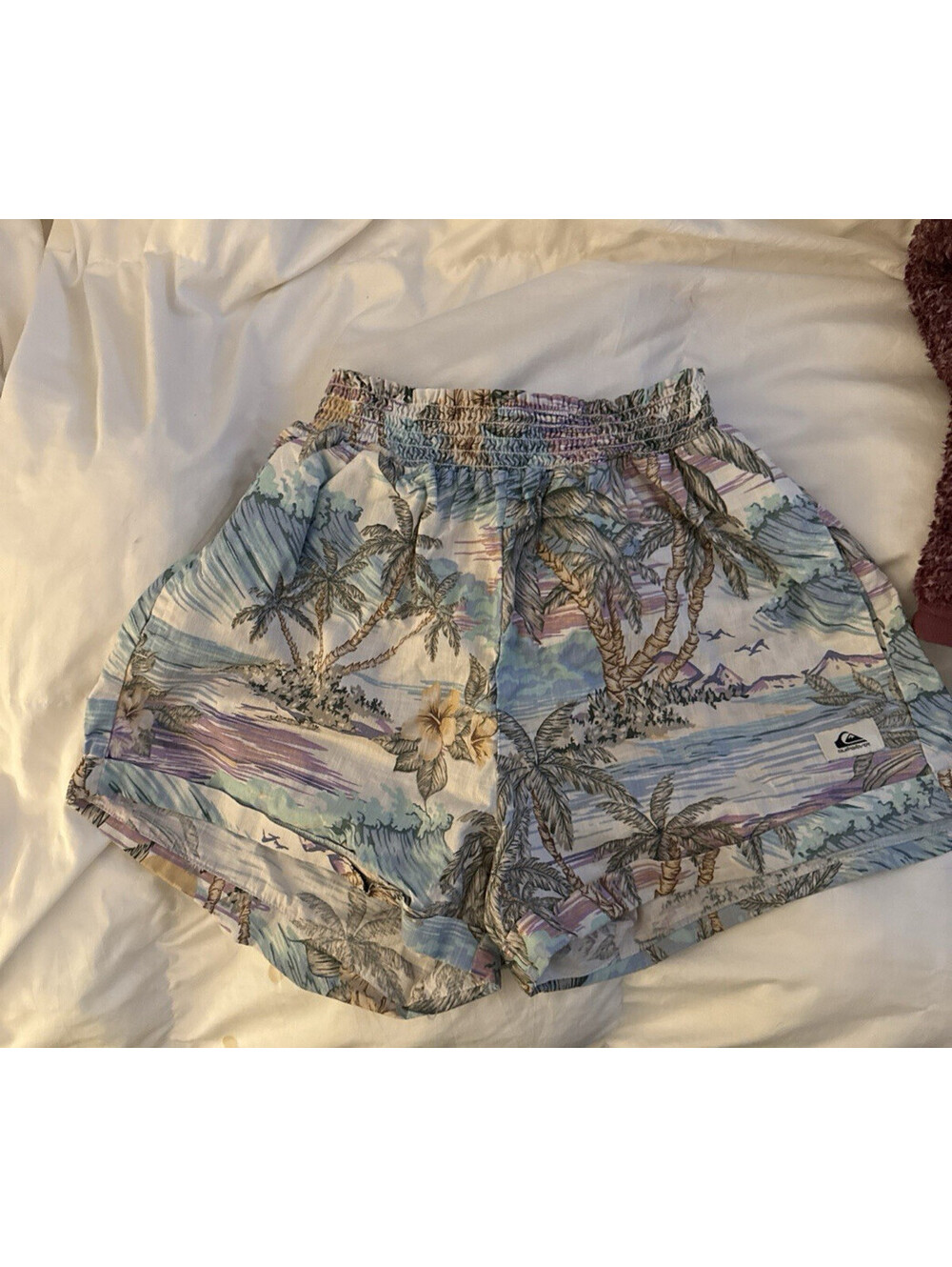 Quiksilver Tropical Print Shorts Womens Small Blue Organic Cotton Beach Summer